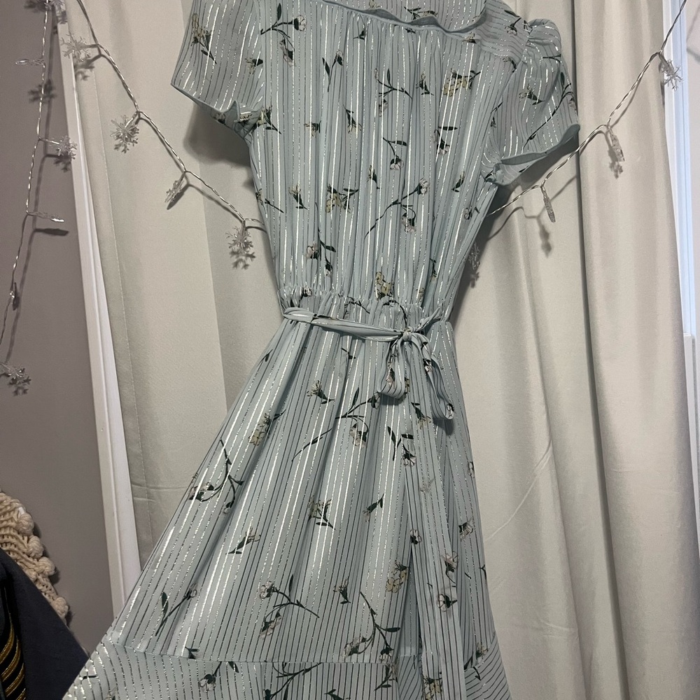 Wayf Green Ruffled Tie Front Midi Sundress